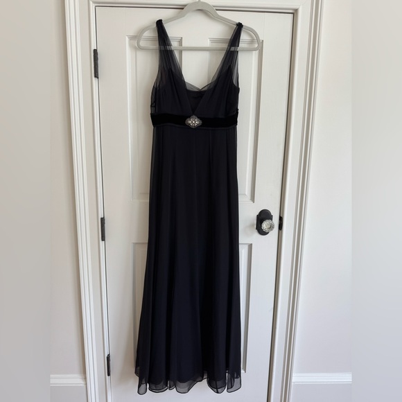 Vera Wang Silk Black Maxi Dress with Sheer OverlaySize 6